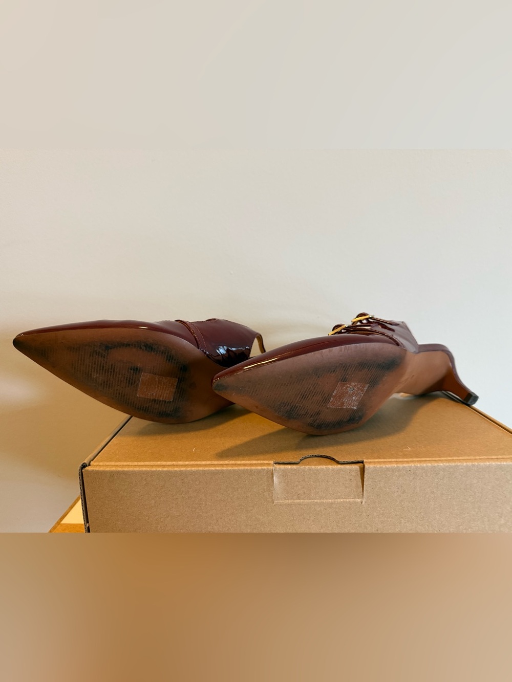 Madewell Women's Burgundy Pointed Patent Leather Slingback Heels / Size 9 - Picture 6 of 10